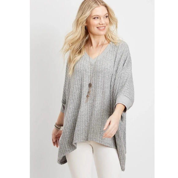 Maurices Light Gray Dolman Sleeve V-neck Oversized Sweater Small Medium Women’s - Picture 11 of 11